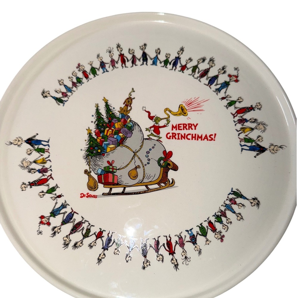 Dr Seuss‎ The Grinch Merry Grinchmas Ceramic Cake Stand 10.5" Sleigh Bell Bistro
